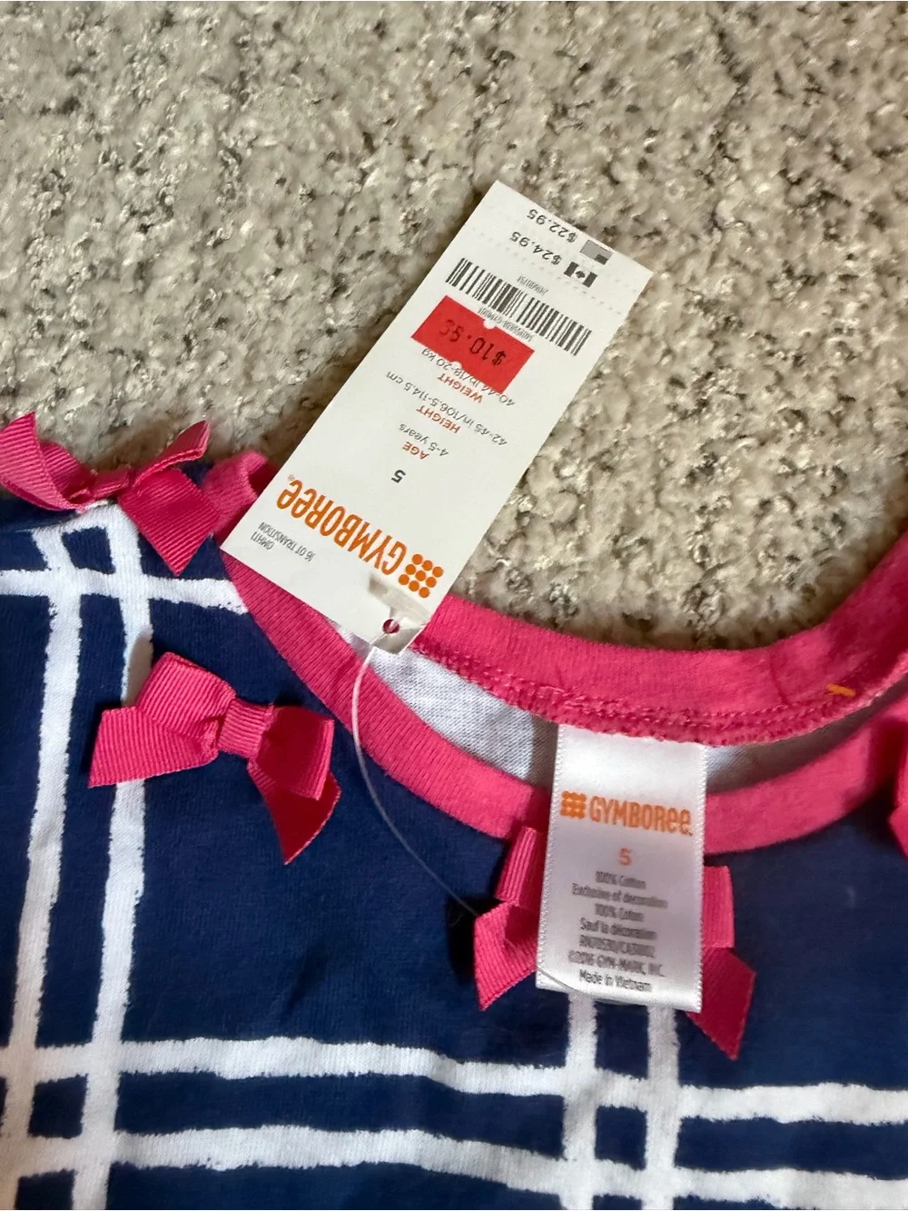 Gymboree Navy and White Plaid Dress with Pink Bow Accents nwt size 5
